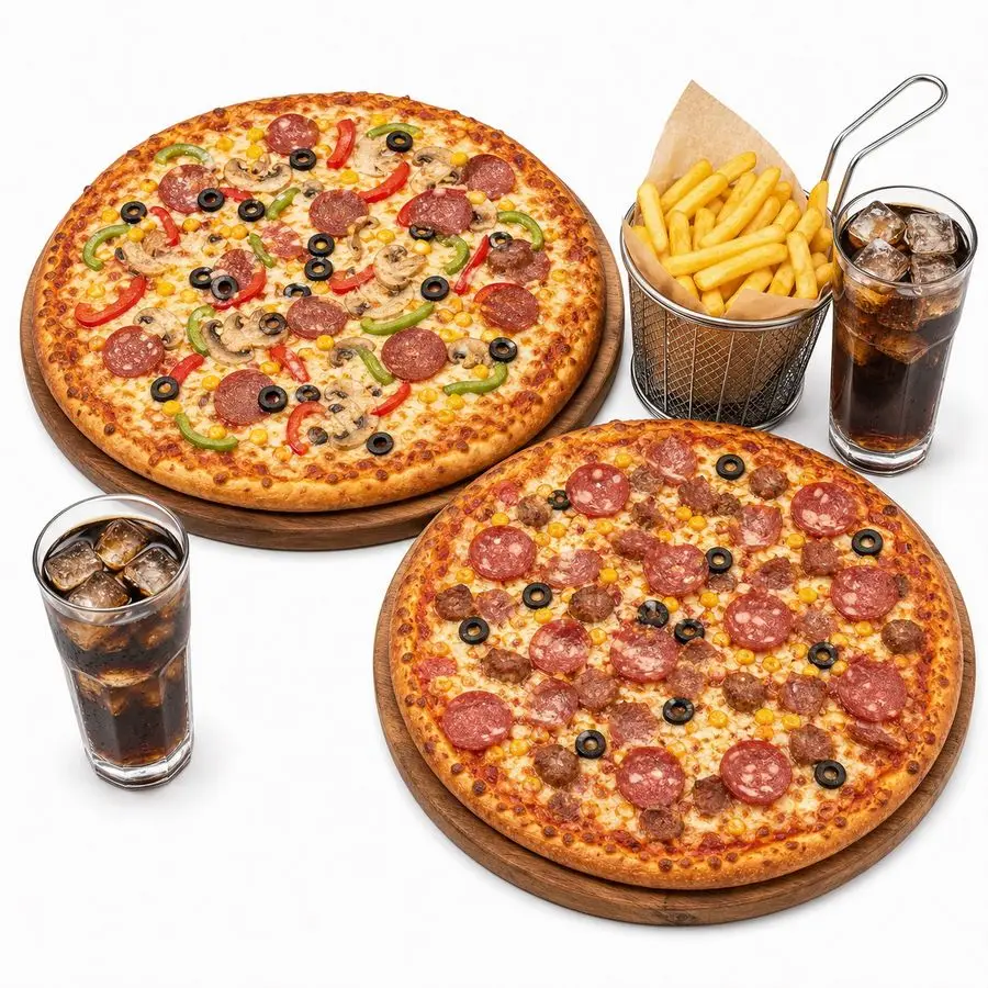2 Büyük Boy Pizza Menü + Patates Kovası